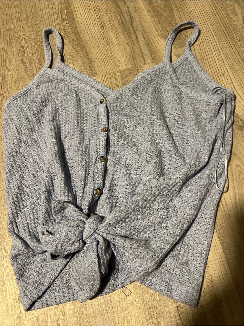 Hippie Rose Light Gray Knit Tie-Front Cami with Button Placket